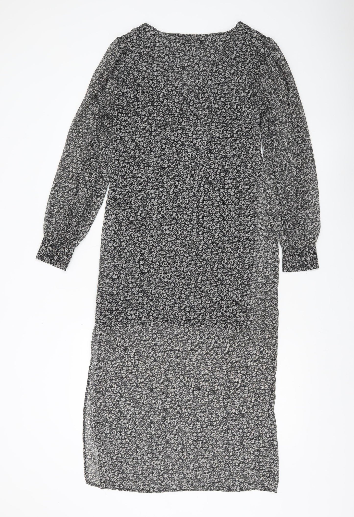 Topshop Women’s Black Floral Midi Wrap Dress Size 6 Long Sleeve
