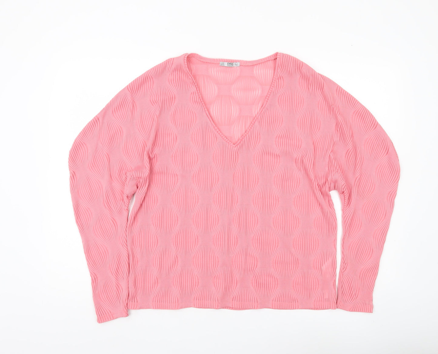 Zara Women’s Pink V-Neck Long Sleeve Blouse Size M Polyester Blend