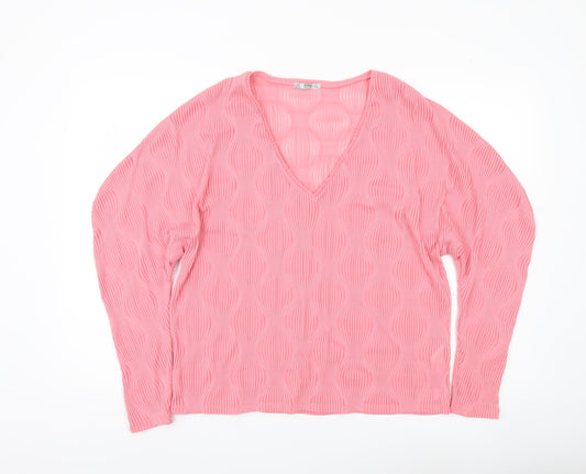 Zara Women’s Pink V-Neck Long Sleeve Blouse Size M Polyester Blend