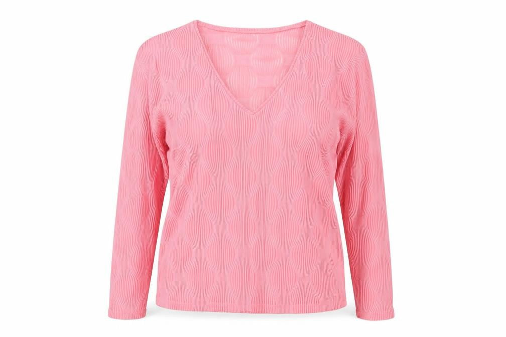 Zara Women’s Pink V-Neck Long Sleeve Blouse Size M Polyester Blend