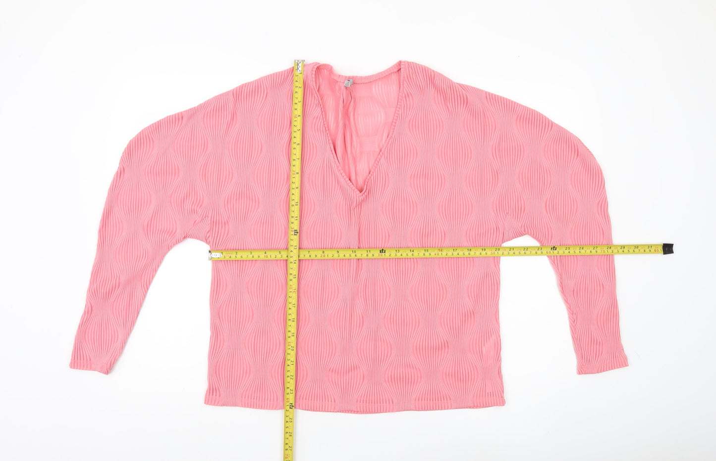Zara Women’s Pink V-Neck Long Sleeve Blouse Size M Polyester Blend