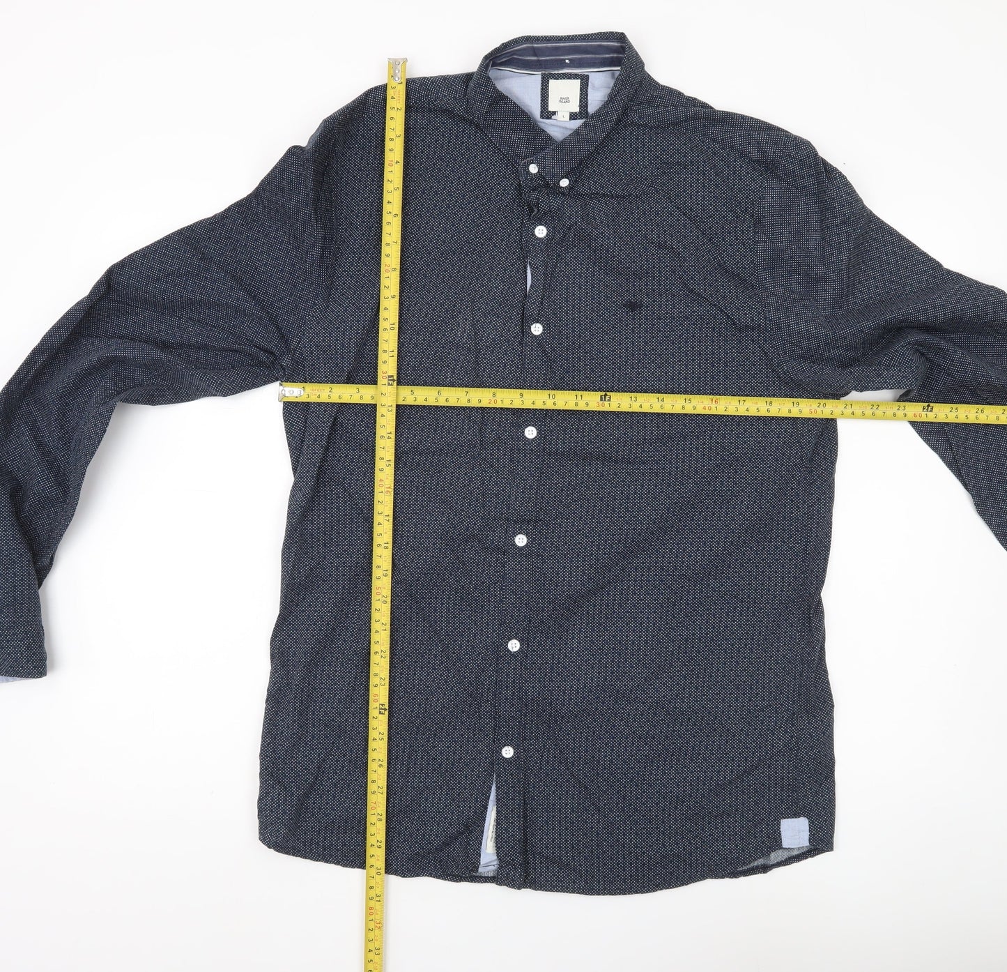 River Island Men’s Blue Geometric Button-Up Shirt L Long Sleeve