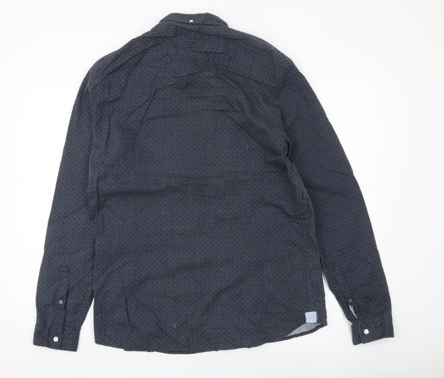 River Island Men’s Blue Geometric Button-Up Shirt L Long Sleeve