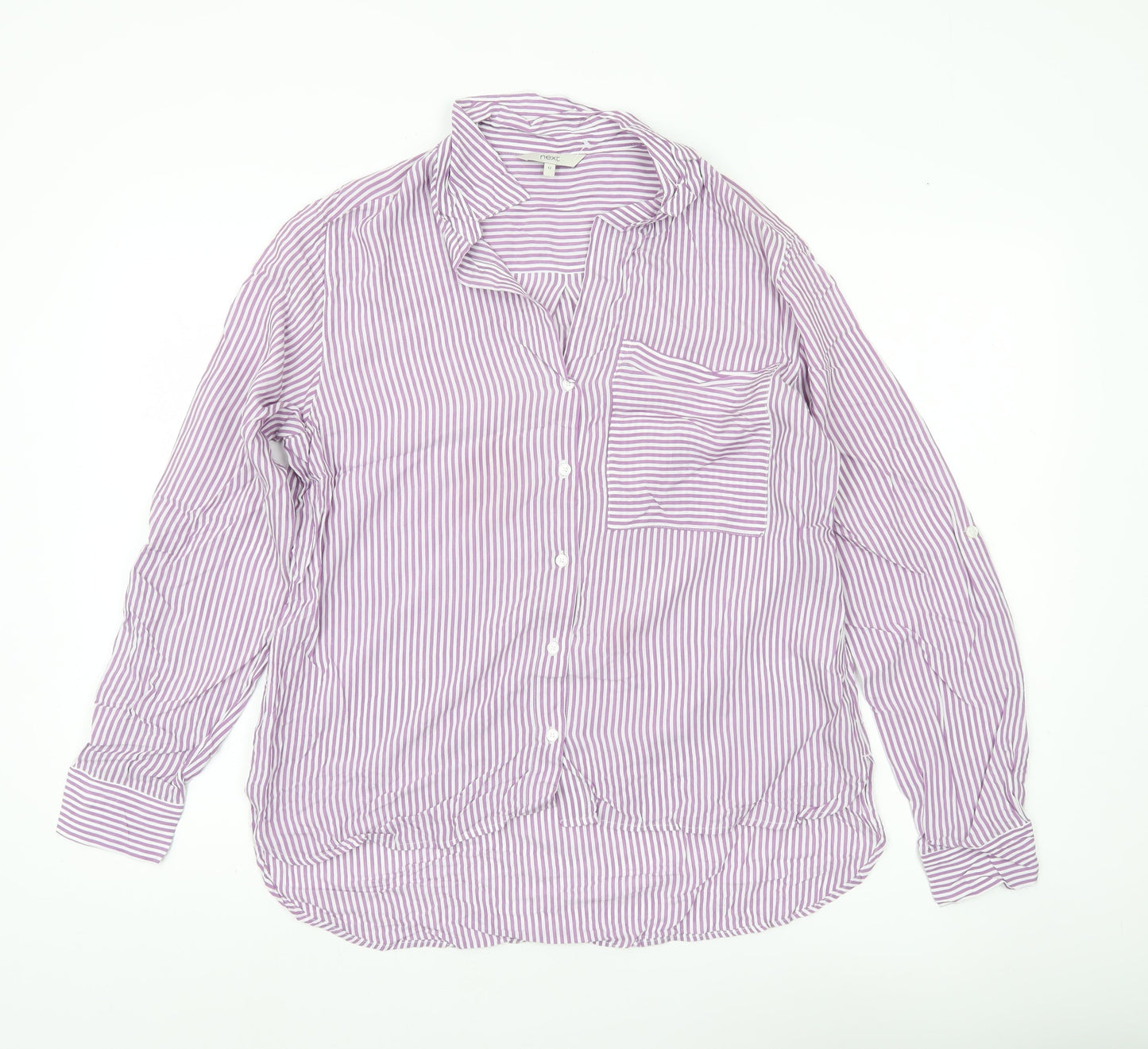 Next Women’s Purple Striped Button-Up Shirt UK 12 Long Sleeve Viscose