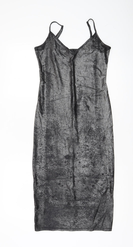 Karen Millen Women’s Grey Velvet Slip Dress UK 8 Midi Partywear