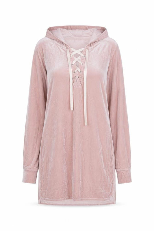 Material Girl Women’s Pink Velvet Lace Up Hoodie Tunic M