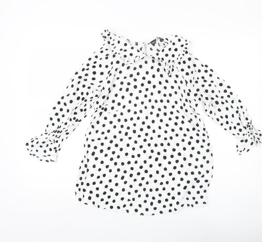 Marks and Spencer Women’s White Polka Dot Blouse Size 8 Ruffle Collar
