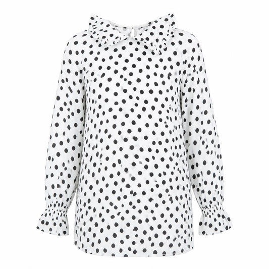 Marks and Spencer Women’s White Polka Dot Blouse Size 8 Ruffle Collar