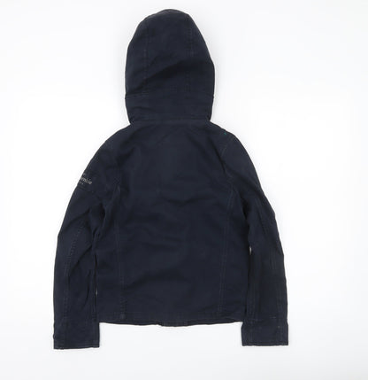 Close-up detail of Abercrombie & Fitch boys’ blue hooded parka jacket coat, size 7-8, years