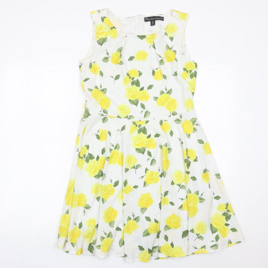 Fever London Womens White Yellow Floral Fit & Flare Dress UK 12