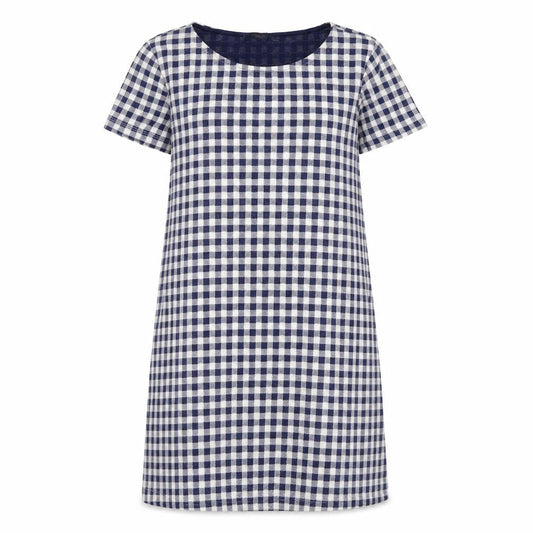 Mango Women Blue Check Shift Dress Size 8 Short Sleeve Knee Length