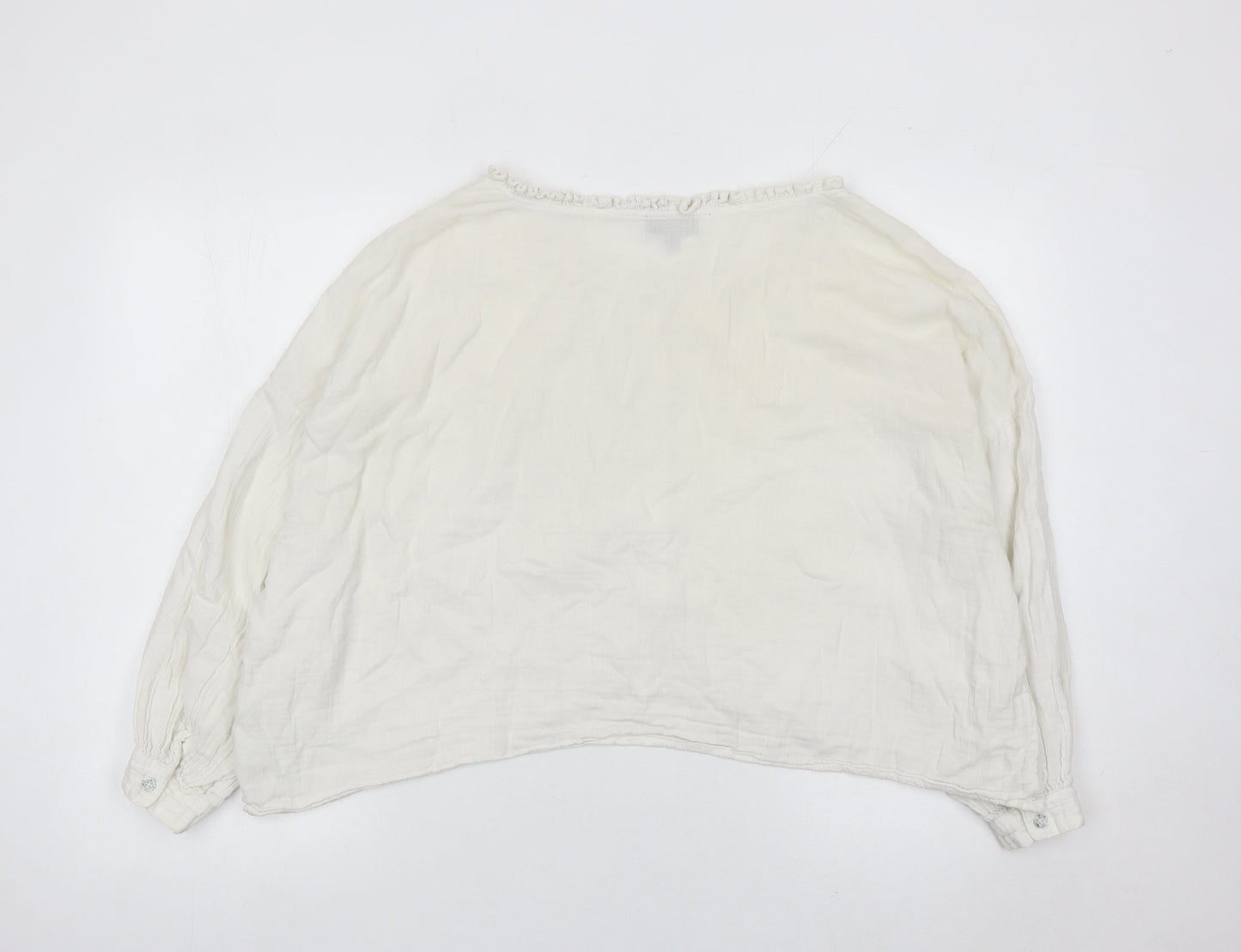 Topshop Women White Cotton Button Blouse UK 8 Long Sleeve Ruffle