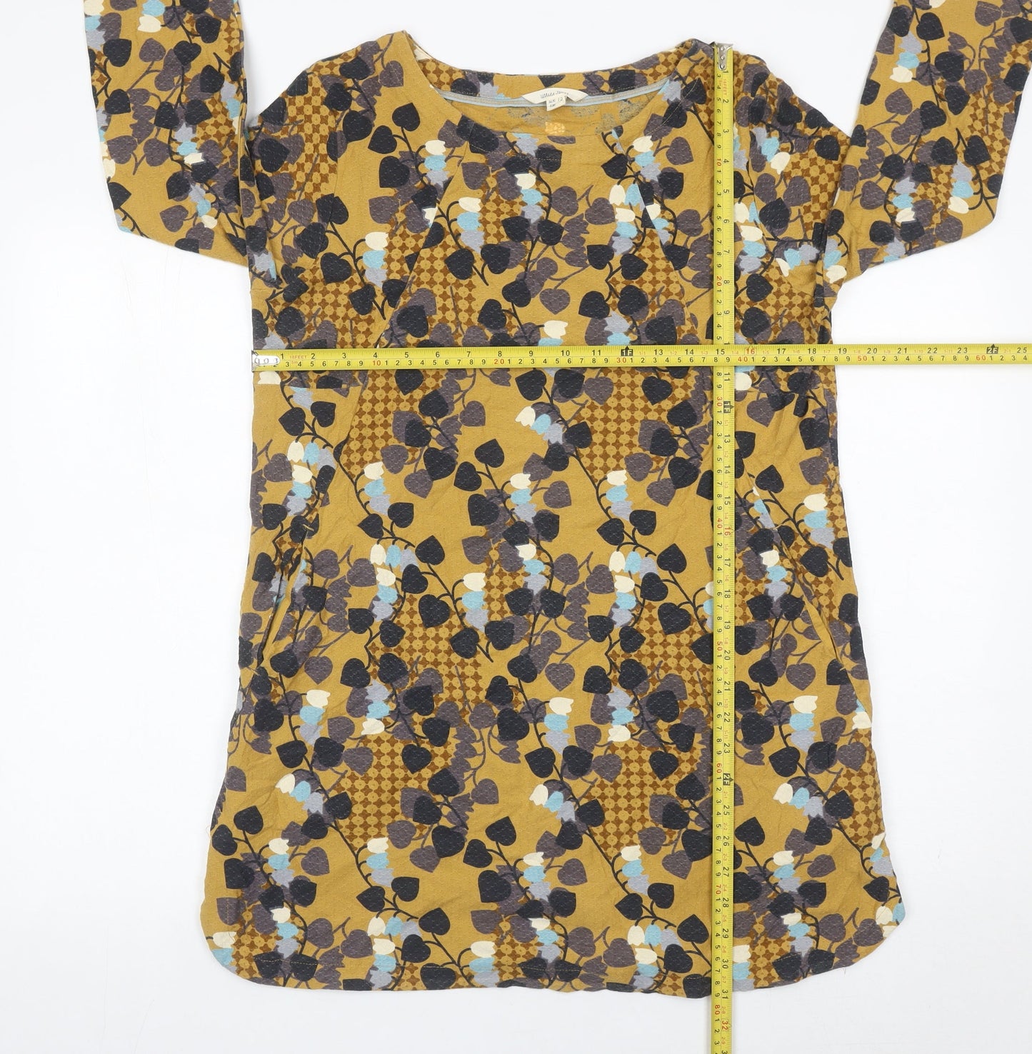 White Stuff Women’s Yellow Floral Shift Dress UK 12 Cotton 3/4 Sleeve