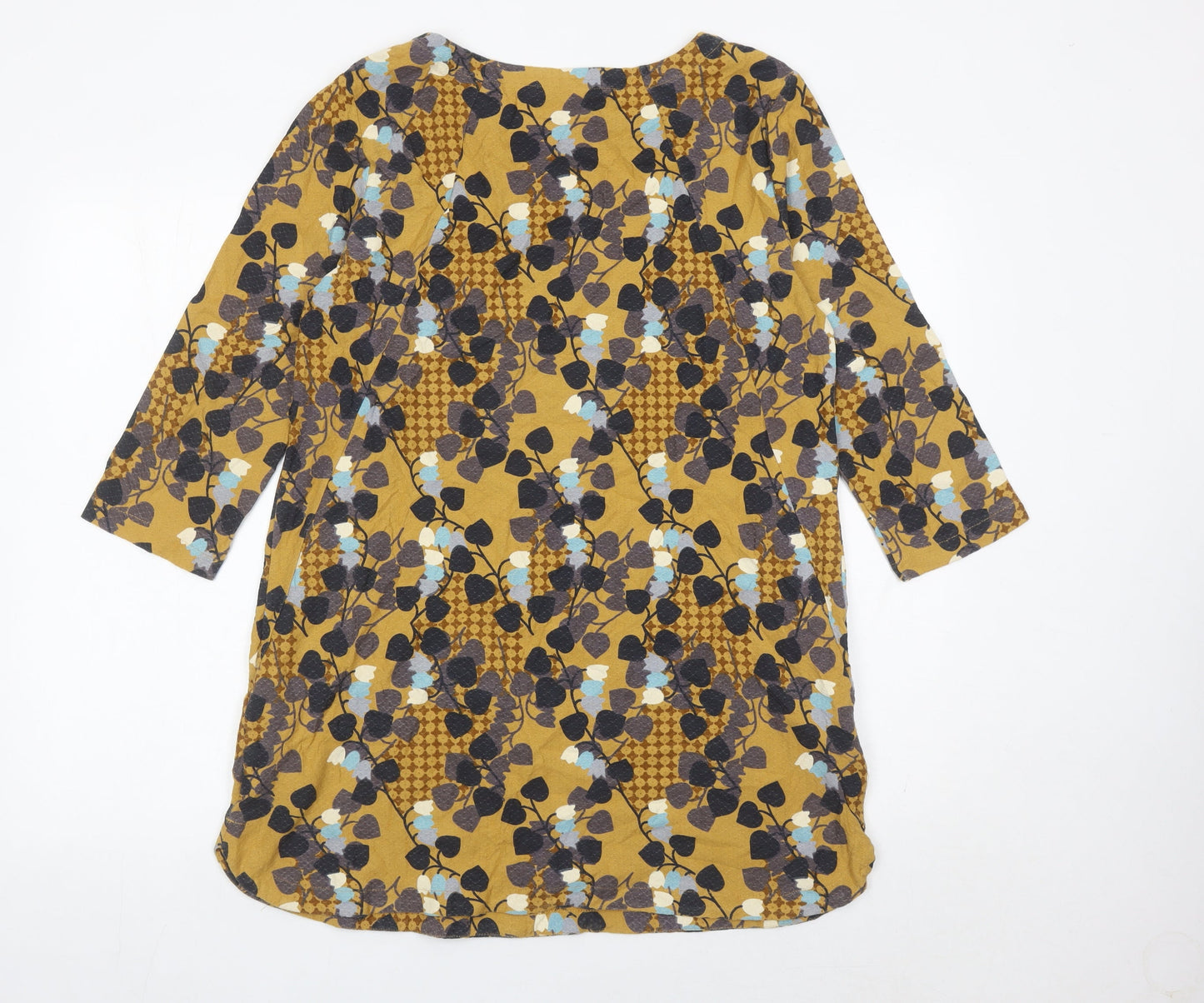 White Stuff Women’s Yellow Floral Shift Dress UK 12 Cotton 3/4 Sleeve