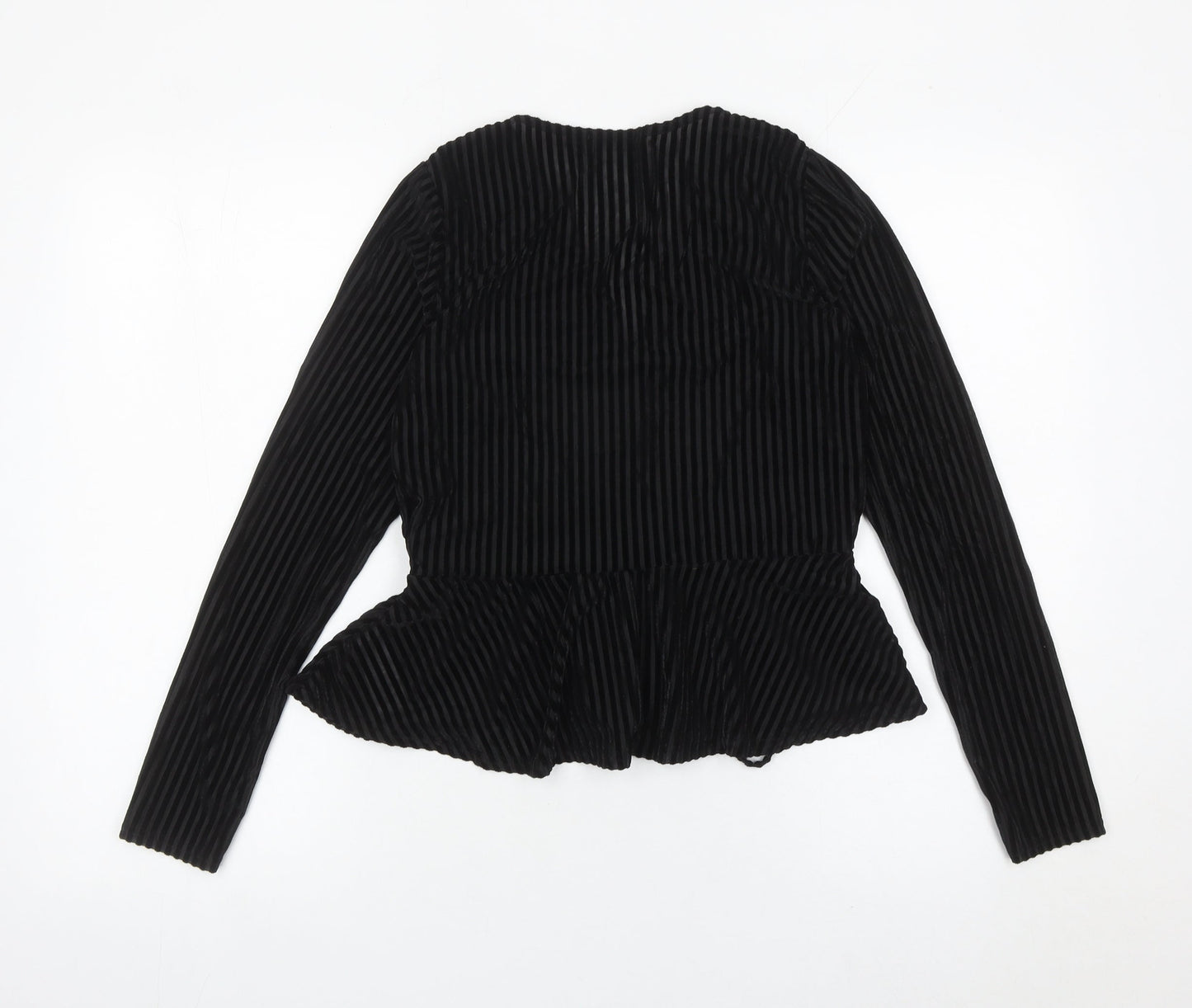 LOTD Women’s Black Velvet Striped Wrap Blouse UK 8 Long Sleeve