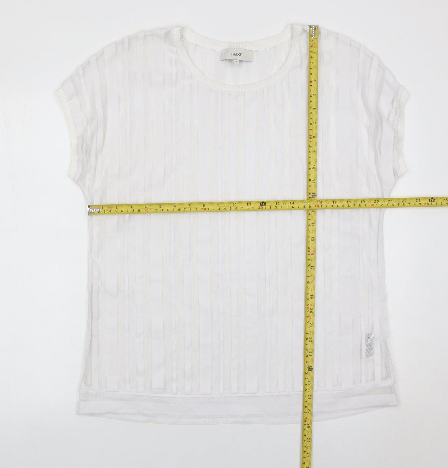 Next Women White Size 16 Short Sleeve Striped Lightweight T-Shirt