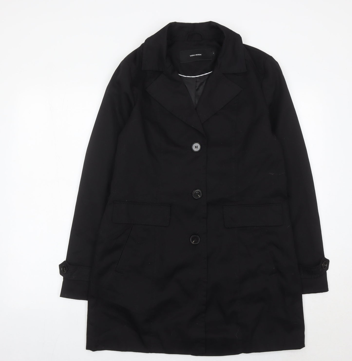 Vero Moda Women's Black Mid-Length Overcoat M Buttoned Workwear