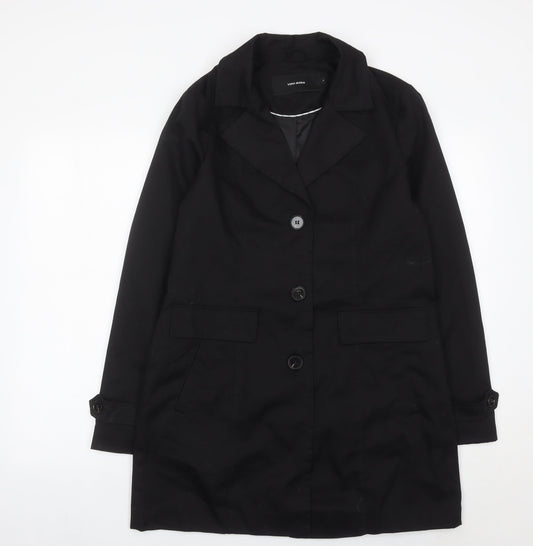Vero Moda Women's Black Mid-Length Overcoat M Buttoned Workwear