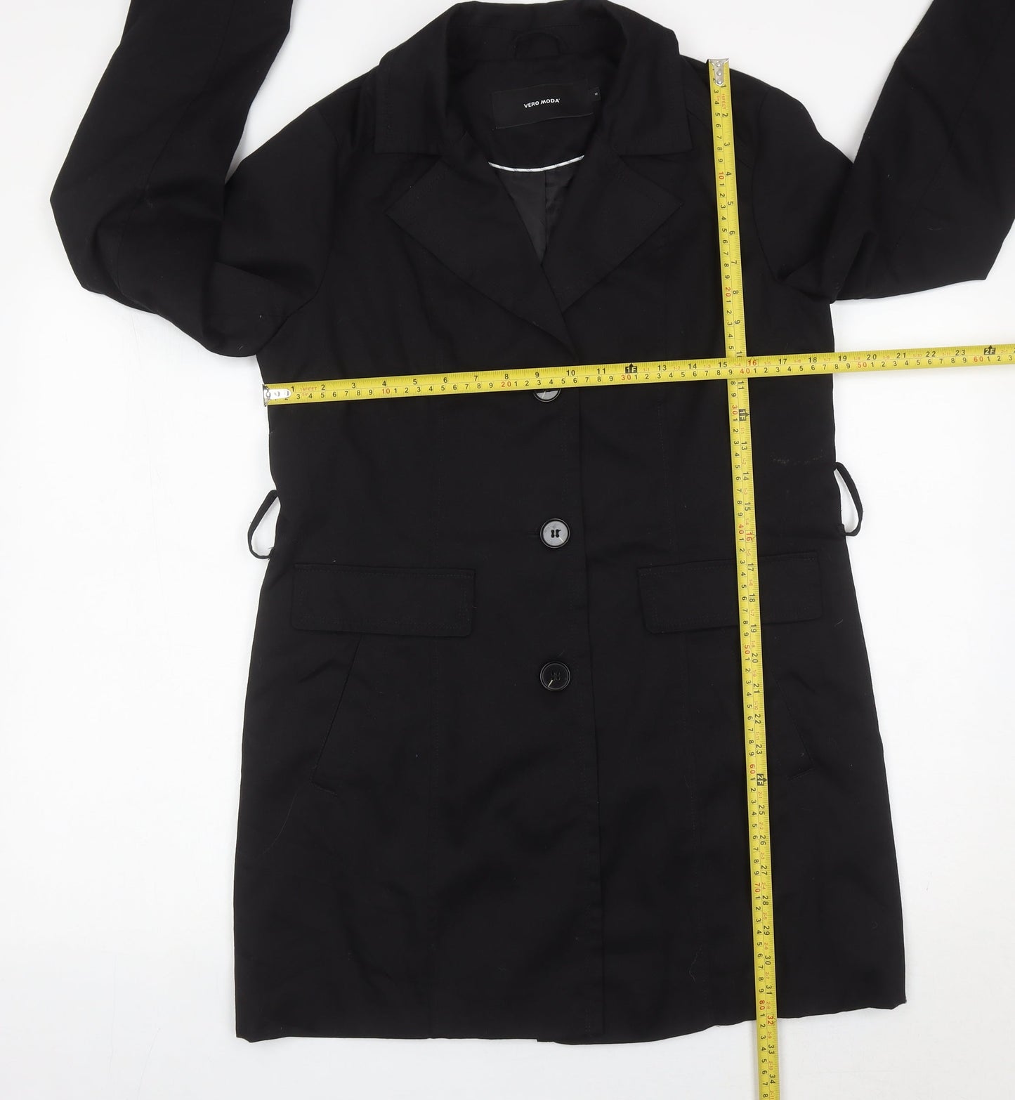 Vero Moda Women's Black Mid-Length Overcoat M Buttoned Workwear