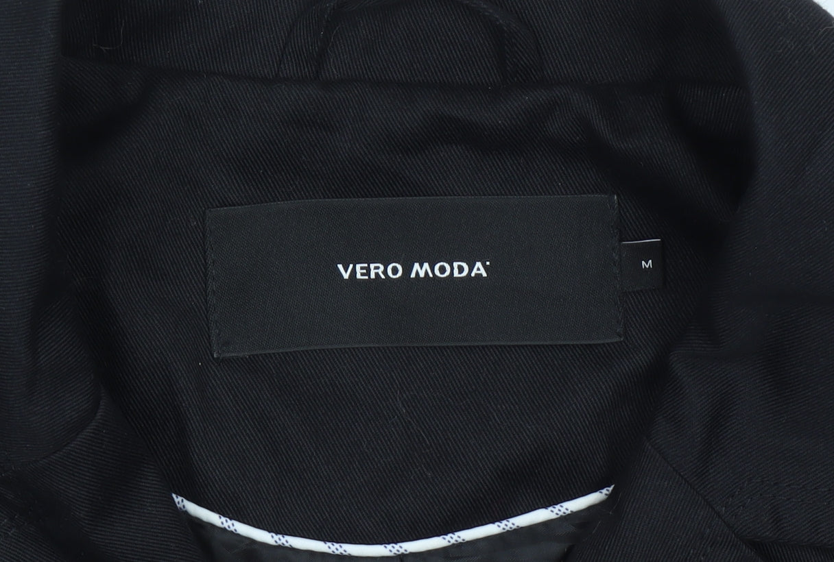 Vero Moda Women's Black Mid-Length Overcoat M Buttoned Workwear