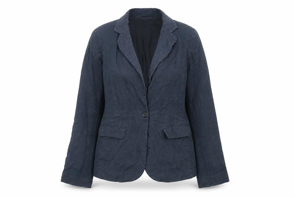 Kew Womens Blue Linen Blazer Jacket Size 12 Single Breasted