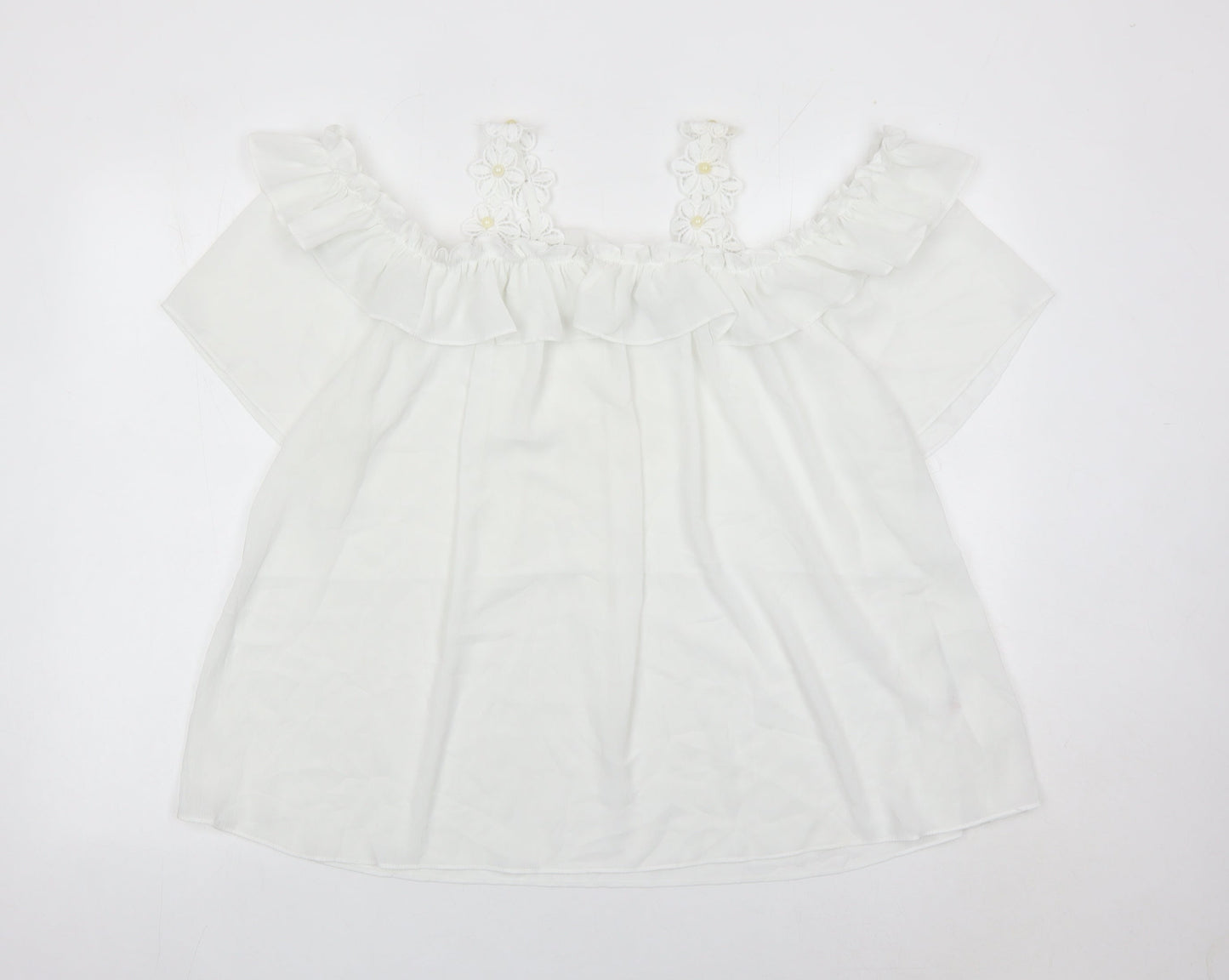 Quiz Women White Off Shoulder Ruffle Tunic Blouse Size M