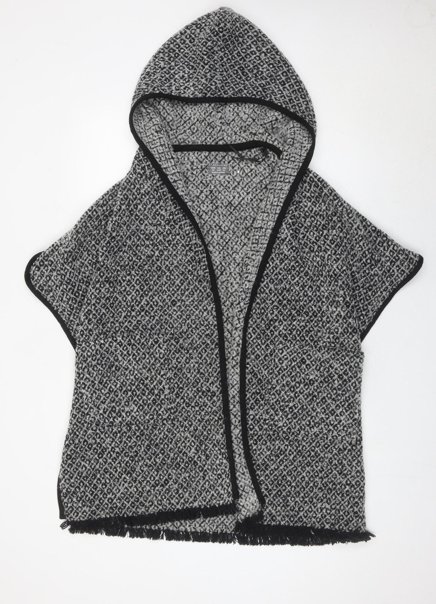 Atmosphere Women Grey Hooded Cape Cardigan Size 6-8 Wool Blend