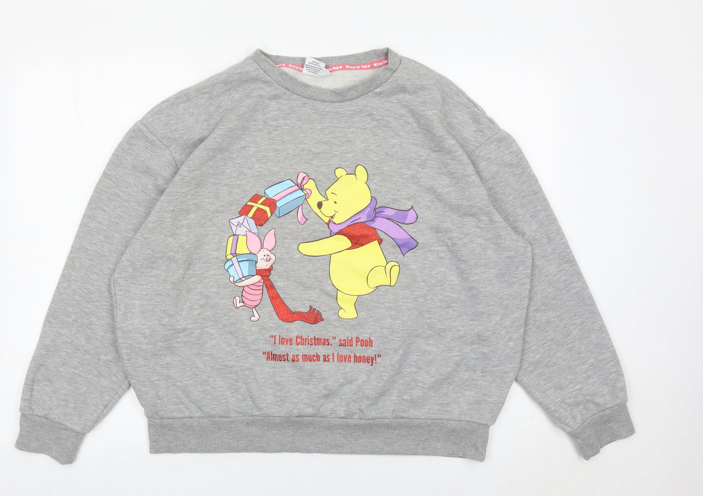 Disney Women Grey Winnie the Pooh L Pullover Sweatshirt Christmas Graphic