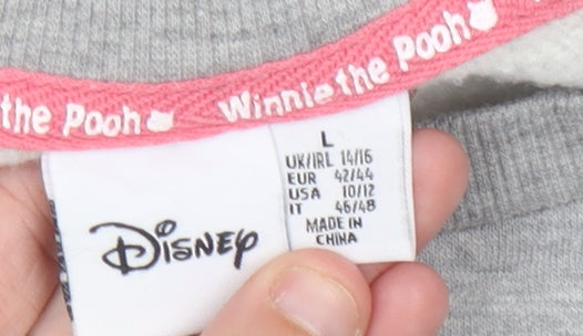 Disney Women Grey Winnie the Pooh L Pullover Sweatshirt Christmas Graphic