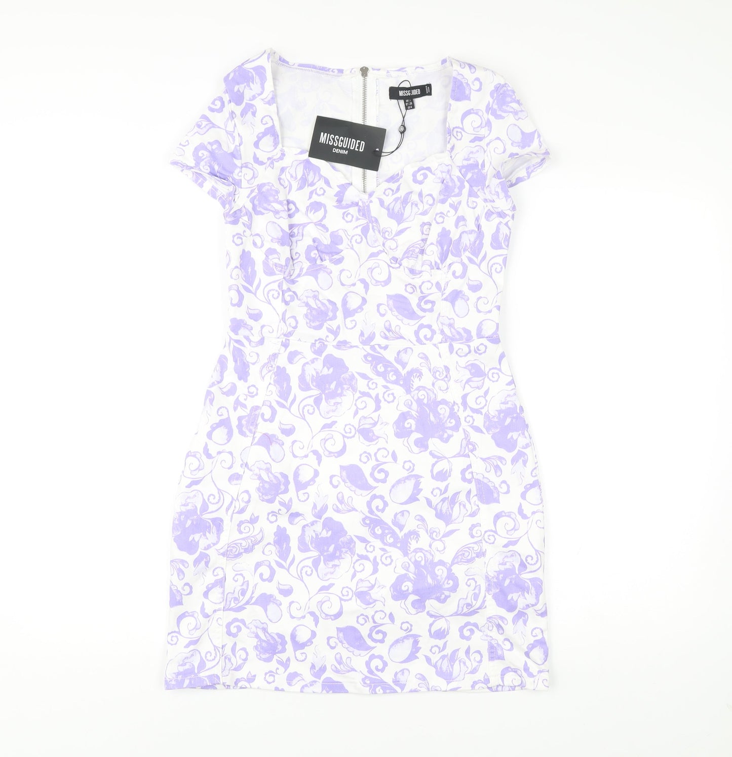 Missguided Women’s Multicoloured Floral Bodycon Dress UK 8 Short Sleeve Scoop Neck