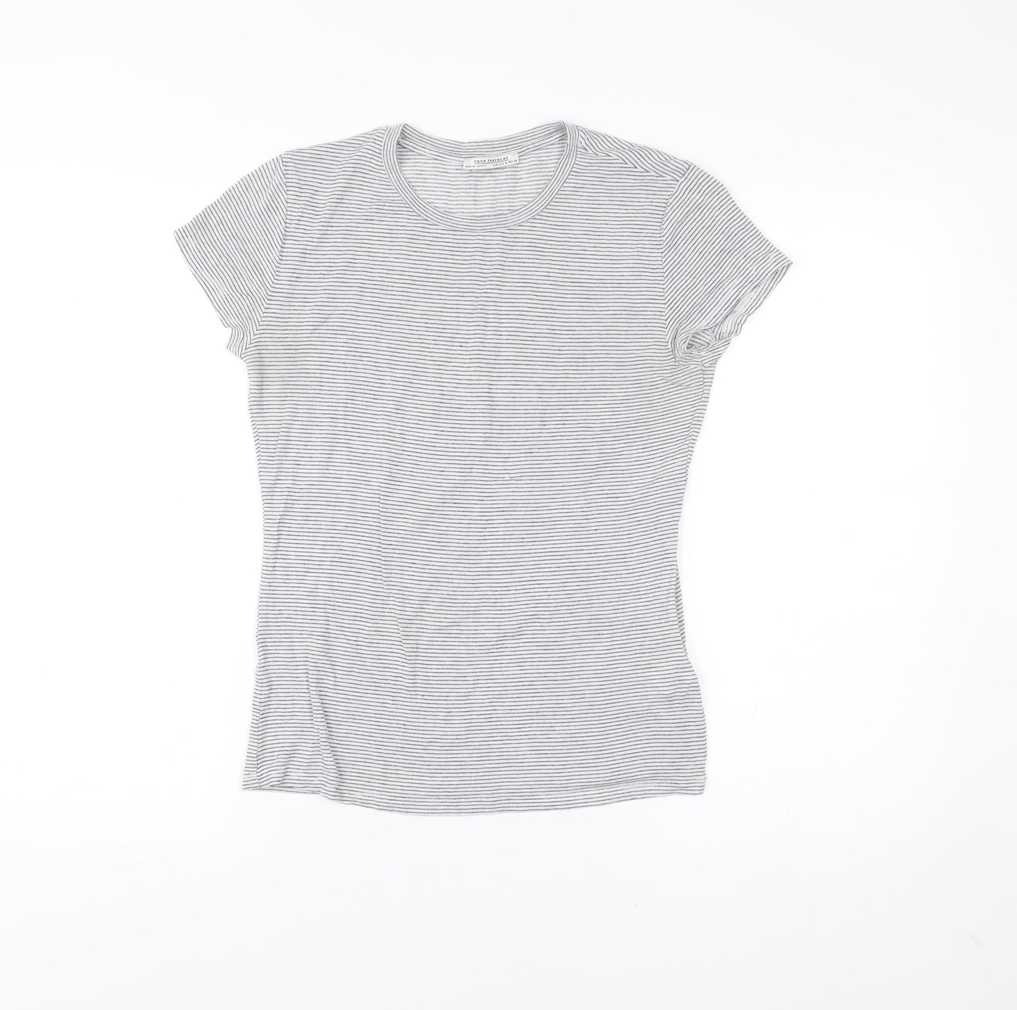 Zara Trafaluc Womens Grey Striped T-Shirt Size S Short Sleeve Modal Blend