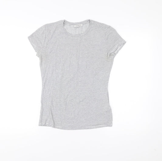 Zara Trafaluc Womens Grey Striped T-Shirt Size S Short Sleeve Modal Blend