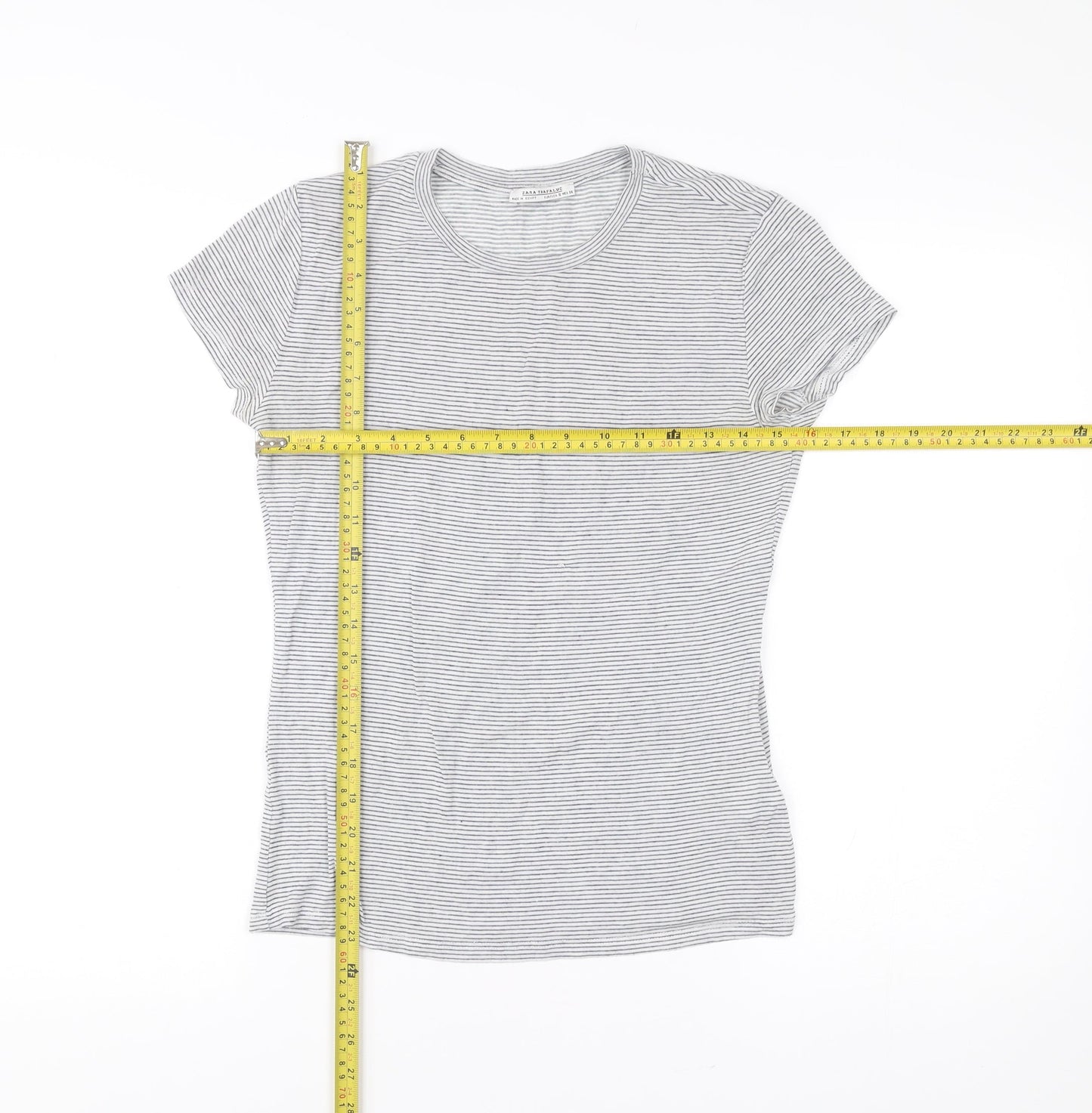 Zara Trafaluc Womens Grey Striped T-Shirt Size S Short Sleeve Modal Blend