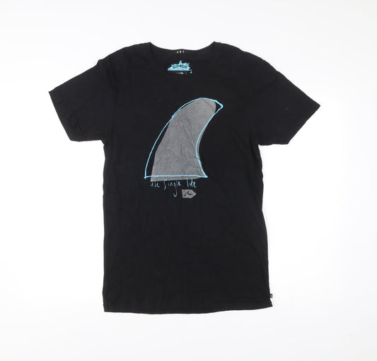 Rusty Mens Black Small Graphic Surf T-Shirt Short Sleeve Crew Cotton