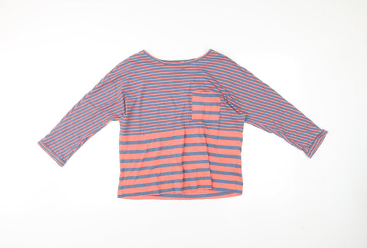 White Stuff Womens Blue Pink Striped Cotton 3/4 Sleeve T-Shirt UK 10