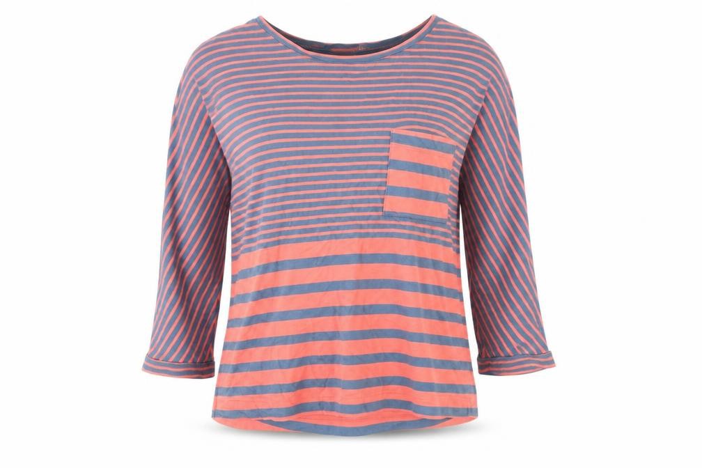 White Stuff Womens Blue Pink Striped Cotton 3/4 Sleeve T-Shirt UK 10
