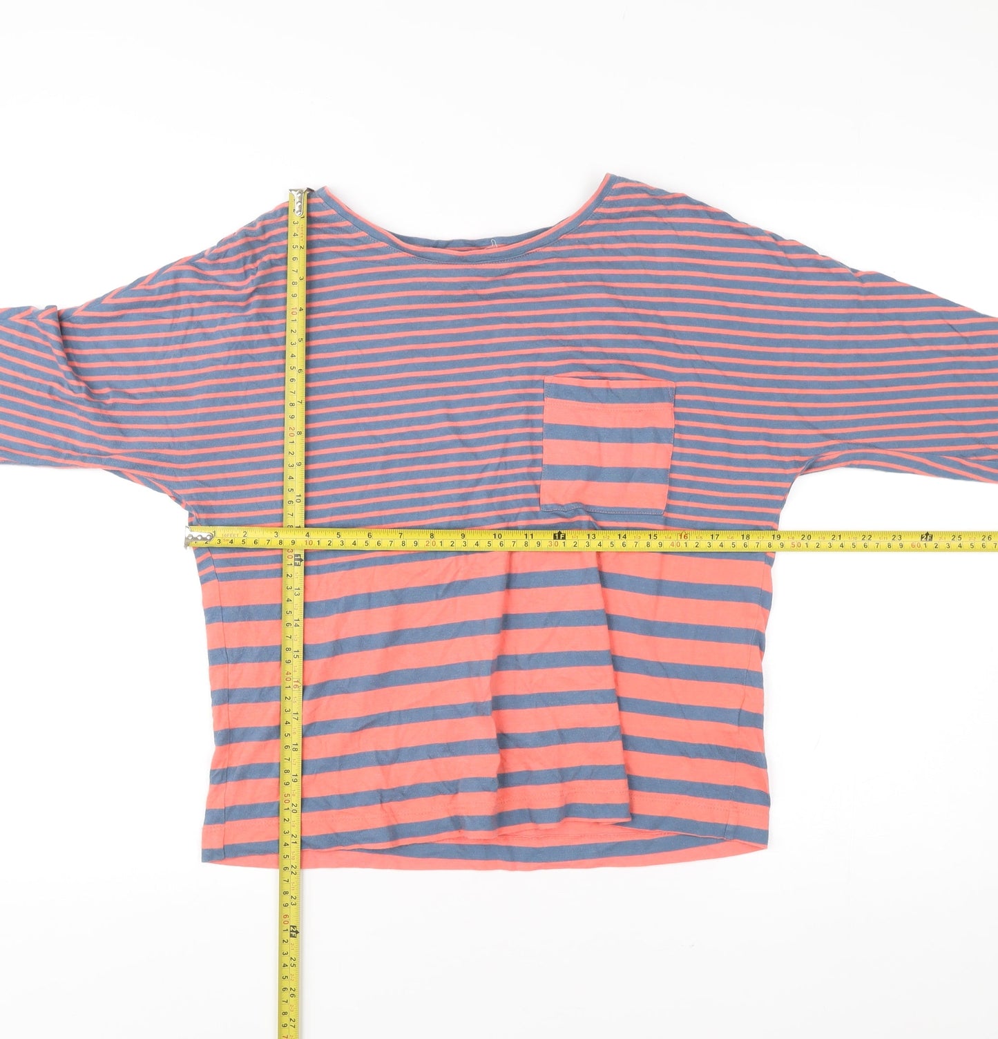 White Stuff Womens Blue Pink Striped Cotton 3/4 Sleeve T-Shirt UK 10