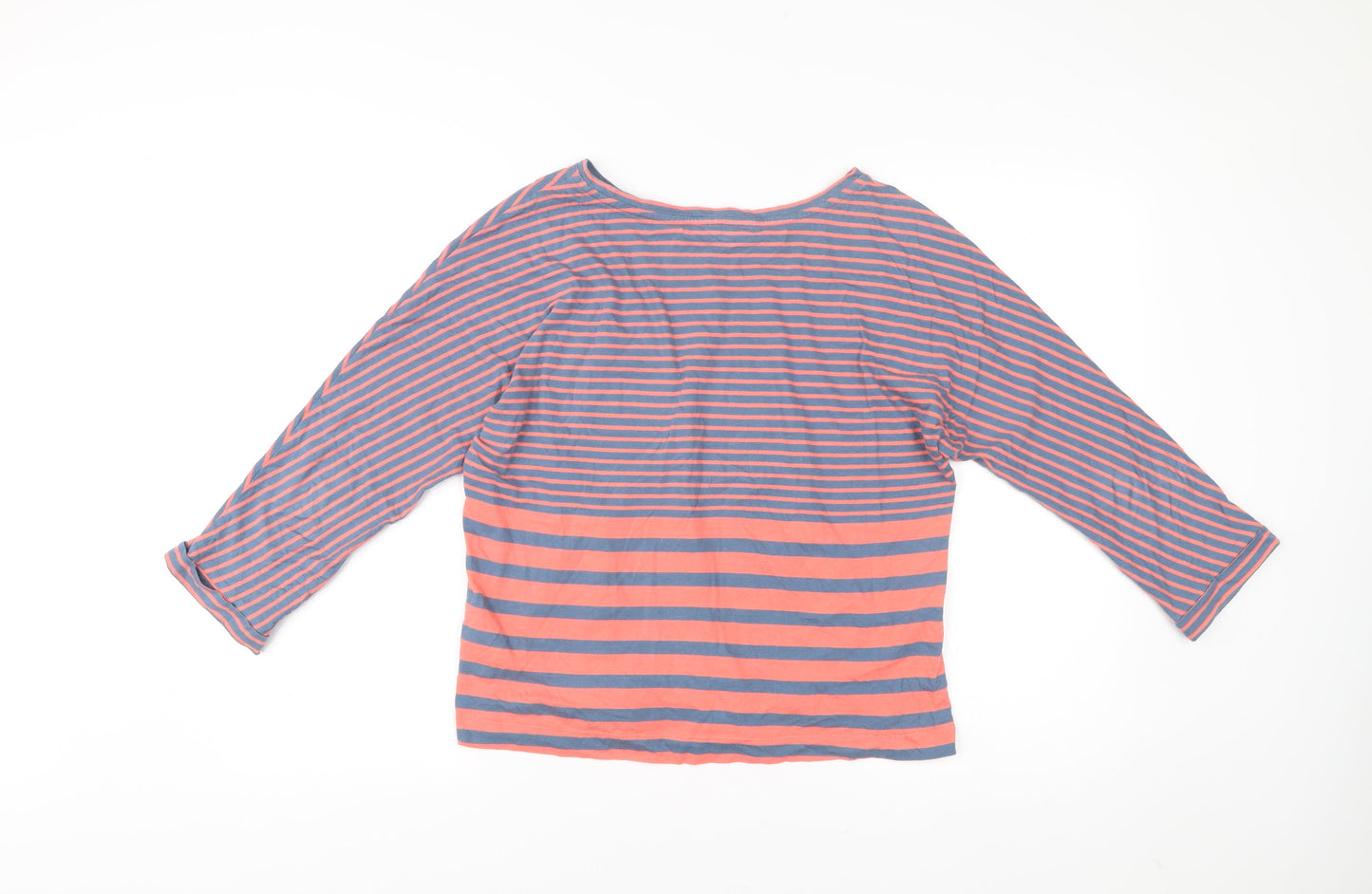 White Stuff Womens Blue Pink Striped Cotton 3/4 Sleeve T-Shirt UK 10
