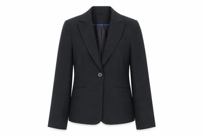 Front view of Atmosphere women’s black pinstripe blazer, size UK 8, regular fit jacket