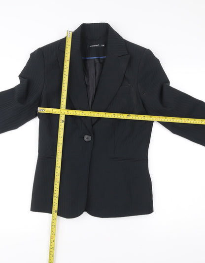 Back view of Atmosphere women’s black pinstripe blazer, size UK 8, regular fit jacket