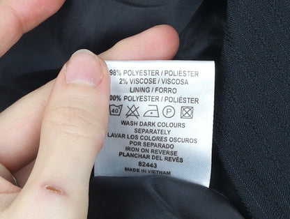 Brand and care label for Atmosphere women’s black pinstripe blazer, size UK 8, regular fit jacket