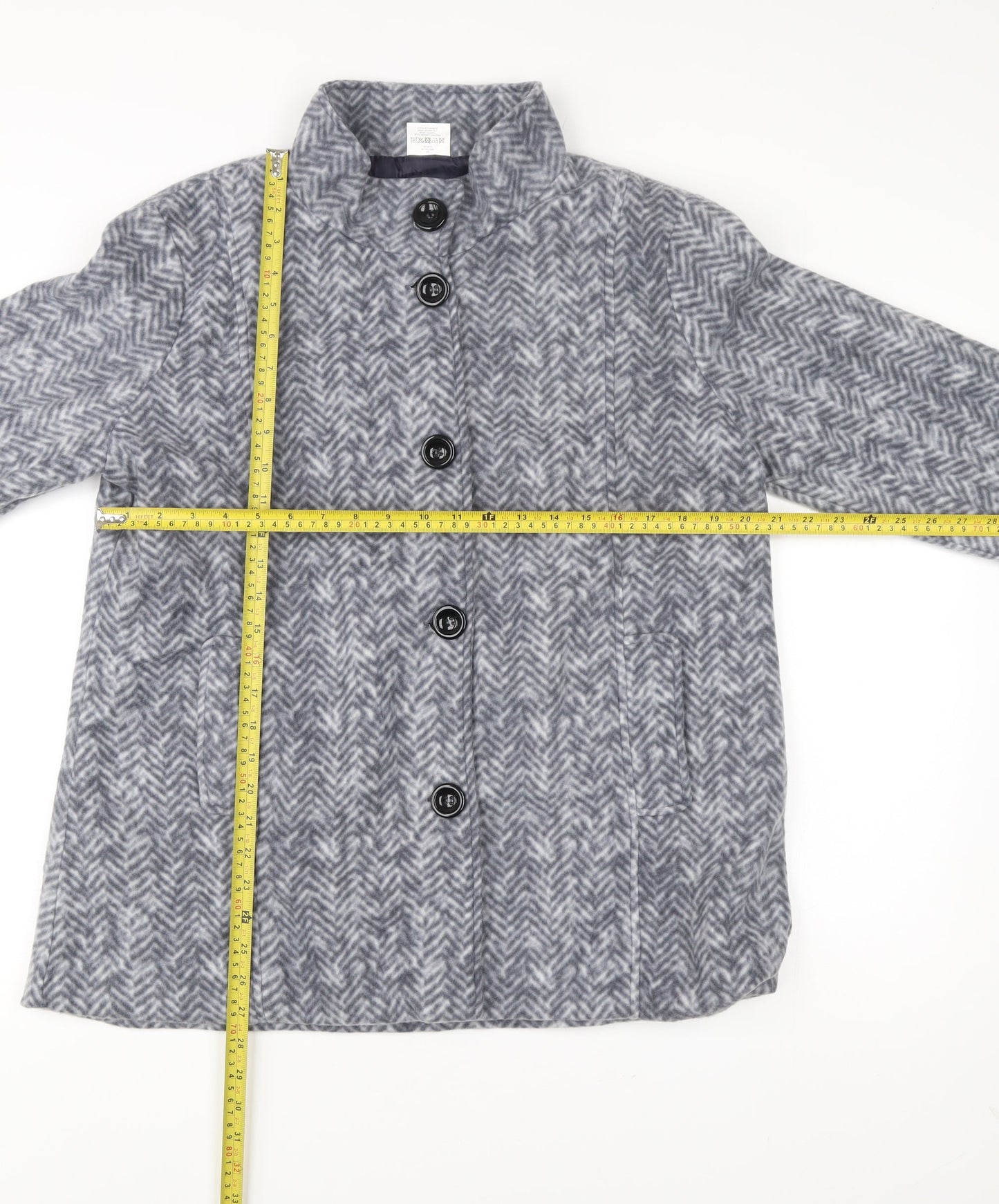 Anne De Lancay Womens Grey Herringbone Coat Size M Buttoned Overcoat