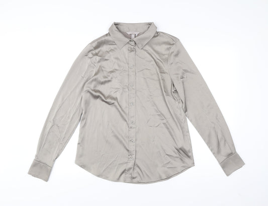H&M Women’s Grey Button-Up Shirt Size 14 Long Sleeve Polyester