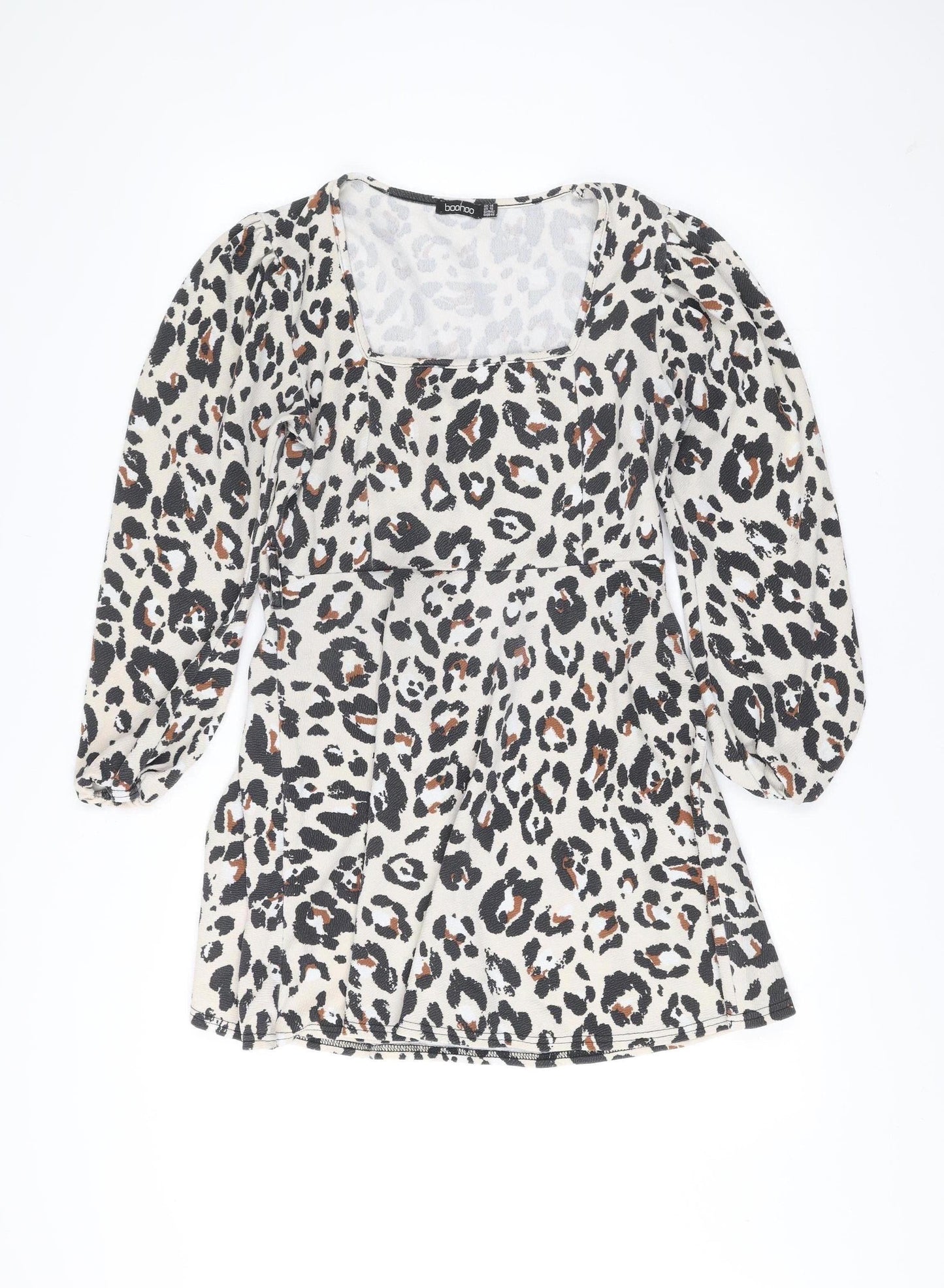 Boohoo Women’s Leopard Print Bodycon Dress Size 14 Long Sleeve