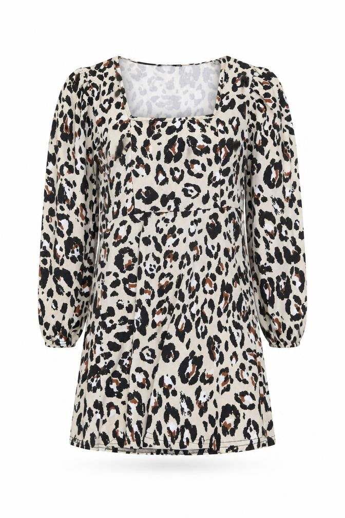 Boohoo Women’s Leopard Print Bodycon Dress Size 14 Long Sleeve