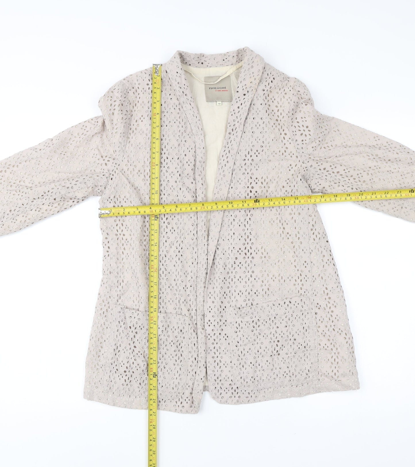 River Island Women’s Beige Lace Cotton Coatigan Size 10