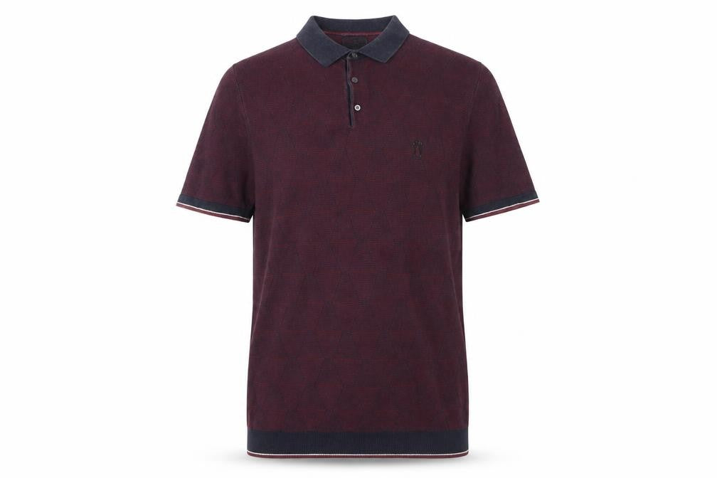 Next Men’s Red Geometric Knit Polo Shirt Size M Short Sleeve