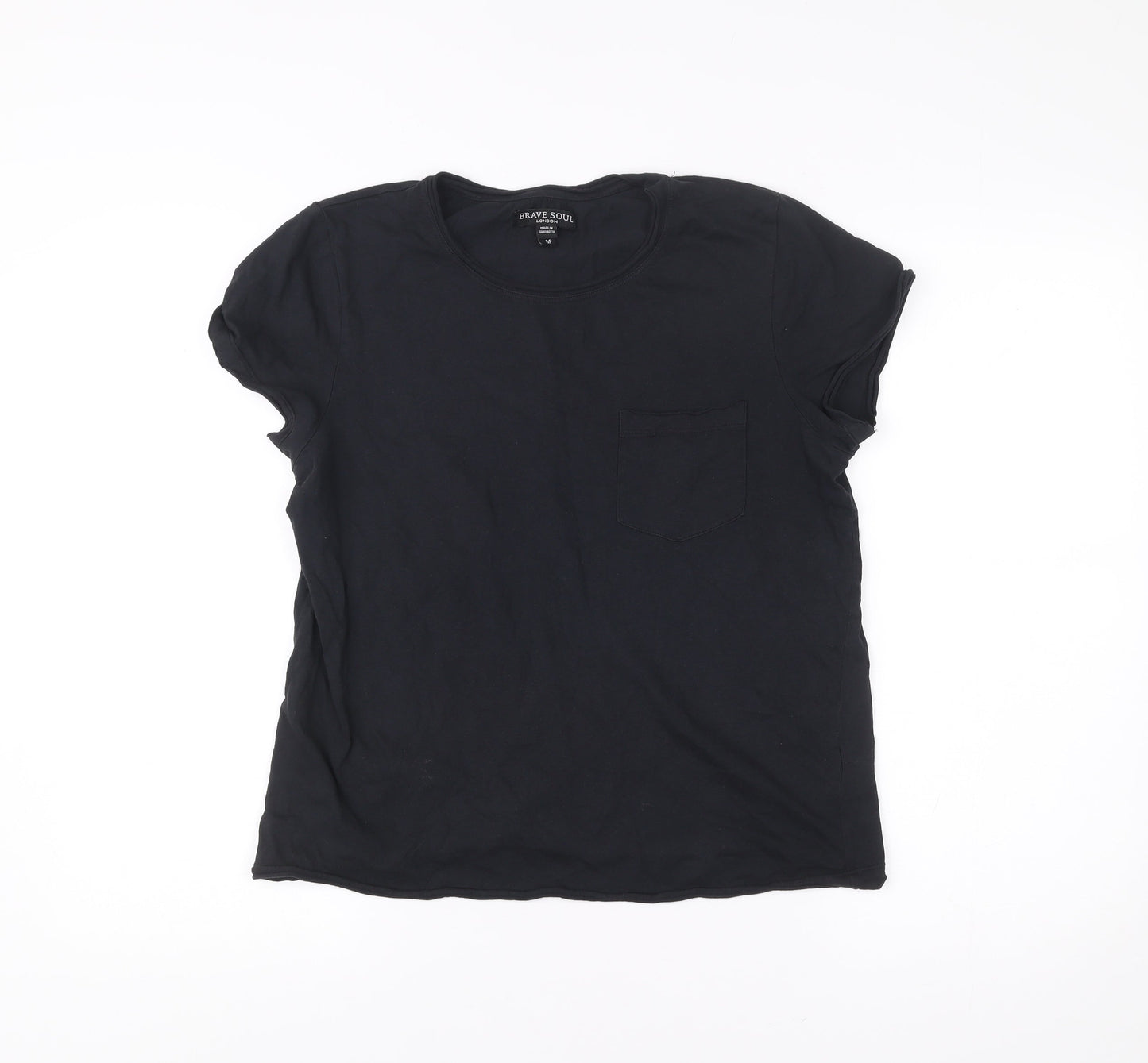 Brave Soul Womens Black Cotton Basic Short Sleeve T-Shirt M