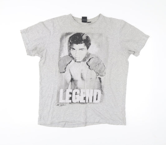 Celebrity Icons Men’s Grey Boxing Legend Graphic T-Shirt Size L
