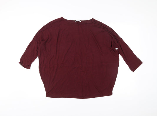 Zara Women Red Tunic Style 3/4 Sleeve Relaxed Fit Top Size 4